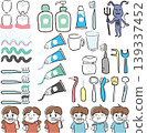 Hand-drawn style children's toothbrushing set 139337452