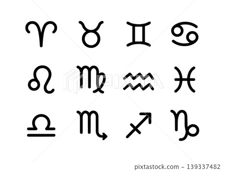 一套簡單的十二星座圖示。 139337482