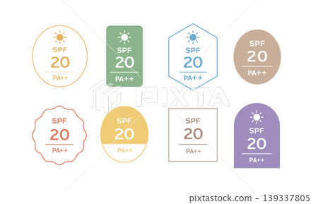 UV Label Design Set: SPF Indication Badge, Cosmetic Icon Collection UV Label Design Set: SPF Indication Badge, Cosmetic Icon Collection 139337805