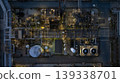 Aerial view Oil and Gas refinery industrial at night, Oil and Gas refinery plant form industry, Refinery plant factory white oil storage tank at night, Oil and Gas refinery plant from industry zone. 139338701