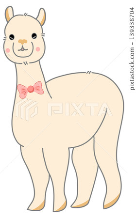 Cute Alpaca with Pink Bow Tie Illustration - Adorable Llama Cartoon Character for Nursery and Kids Design Cute Alpaca with Pink Bow Tie Illustration - Adorable Llama Cartoon Character for Nursery and Kids Design 139338704