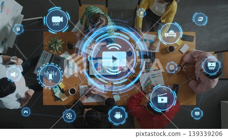 Multimedia technology icons with video, music, image and streaming concept Funnel Multimedia technology icons with video, music, image and streaming concept Funnel 139339206