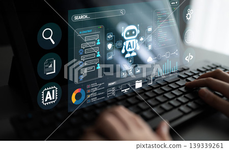 Person using modern technology interface with artificial intelligence features and data analysis tools on a digital screen in a work environment Fluxor Person using modern technology interface with artificial intelligence features and data analysis tools on a digital screen in a work environment Fluxor 139339261
