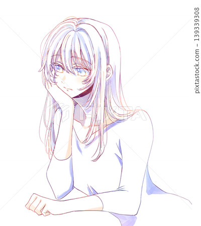 An ennui-filled woman (line drawing) An ennui-filled woman (line drawing) 139339308