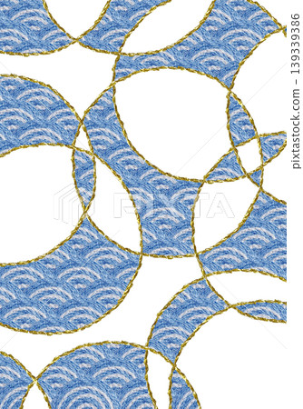 【日式青海波(波浪紋)背景裝飾(直式)】手工刺繡插畫素材 【日式青海波(波浪紋)背景裝飾(直式)】手工刺繡插畫素材 139339386