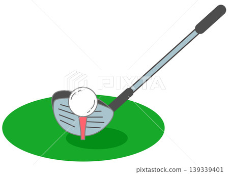 Golf Club Driver and Ball on Tee Illustration Golf Club Driver and Ball on Tee Illustration 139339401