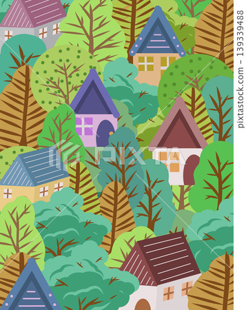 Fantasy Green Forest Village Illustration Fantasy Green Forest Village Illustration 139339488