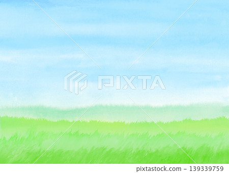 Watercolor painting of a grassland and blue sky Watercolor painting of a grassland and blue sky 139339759