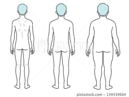 比較老年男性體型的插圖（3 種類型：瘦、中等、肥胖 - 背面視圖） 139339984