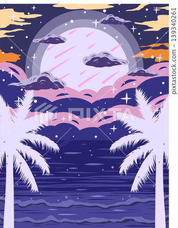 Thermal night view, palm trees and ocean Thermal night view, palm trees and ocean 139340261