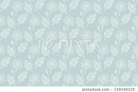 Hand-drawn chamomile seamless pattern (dusty blue) floral background material Hand-drawn chamomile seamless pattern (dusty blue) floral background material 139340329