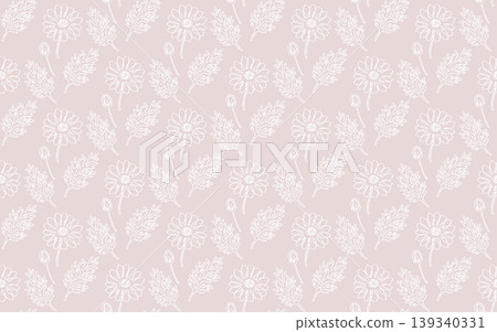 手繪洋甘菊無縫圖案（灰粉紅）花卉背景素材 139340331