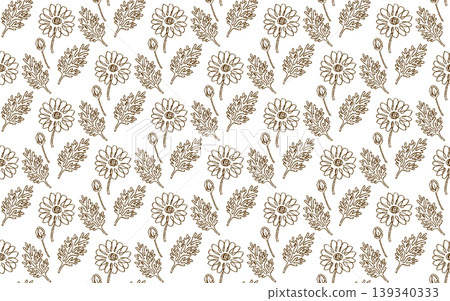 Hand-drawn chamomile seamless pattern (brown) floral background material Hand-drawn chamomile seamless pattern (brown) floral background material 139340333