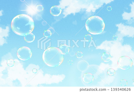 A refreshing blue sky and soap bubbles background illustration A refreshing blue sky and soap bubbles background illustration 139340626