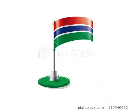 Gambian flag on a flagpole mounted on the grass Gambian flag on a flagpole mounted on the grass 139340652