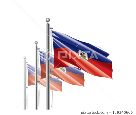 Brightly shining Haitian flags wave proudly on tall masts during official celebration events Brightly shining Haitian flags wave proudly on tall masts during official celebration events 139340666