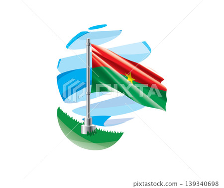 Burkina Faso flag on a green lawn against a background of blue abstract sky Burkina Faso flag on a green lawn against a background of blue abstract sky 139340698