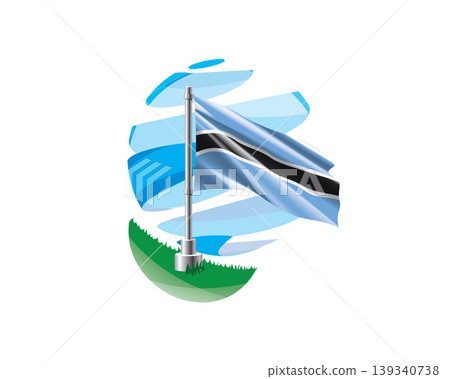 Botswana flag on a green lawn against a background of blue abstract sky Botswana flag on a green lawn against a background of blue abstract sky 139340738