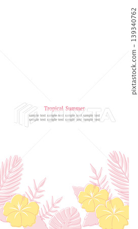 A botanical frame featuring hibiscus and tropical leaves, with pink line art on a white background, in a vertical 16:9 aspect ratio. A botanical frame featuring hibiscus and tropical leaves, with pink line art on a white background, in a vertical 16:9 aspect ratio. 139340762