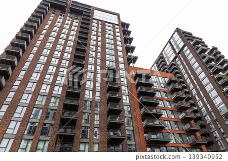 Low angle view of modern high rise residential buildings in the city 139340952