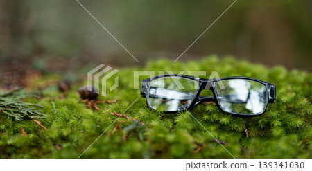 Glasses on fluffy moss Glasses on fluffy moss 139341030
