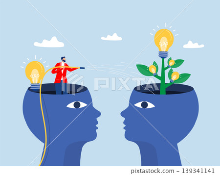 Human head growth mindset or knowledge transfer concept, ,difference Businessman chang thinking New Mindset Teaching and learning to develop new skill or wisdom.vector 139341141