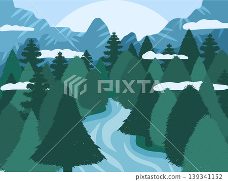 扁平化設計 山河風景插圖 扁平化設計 山河風景插圖 139341152