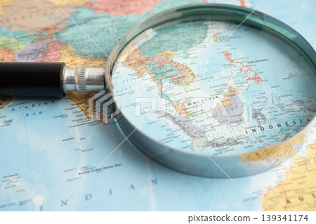 Bangkok, Thailand May 15, 2022 World map paper, closeup view. 139341174
