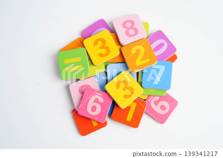 Number wood block cubes for learning Mathematic, education math concept. Number wood block cubes for learning Mathematic, education math concept. 139341217