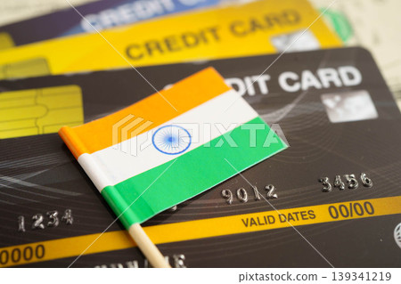 India flag on credit card, finance economy trading shopping online business. India flag on credit card, finance economy trading shopping online business. 139341219