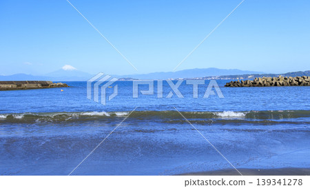 Mount Fuji in winter, viewed across the sea from the Shonan coast. Mount Fuji in winter, viewed across the sea from the Shonan coast. 139341278