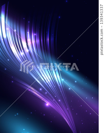 Abstract neon blue and purple light glowing wave lines pattern on dark background. Abstract neon blue and purple light glowing wave lines pattern on dark background. 139341337