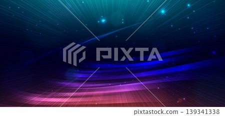 Abstract wave lines technology digital network and dot blur background. 139341338