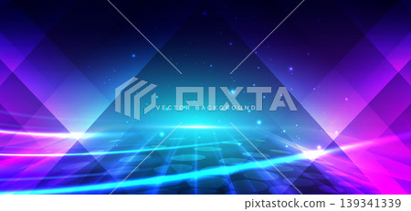 Futuristic Neon Light Horizon with Geometric Shapes Technology Background. Futuristic Neon Light Horizon with Geometric Shapes Technology Background. 139341339