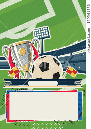 Soccer tournament promotion with soccer field background vertical template collage style have blank space. Soccer tournament promotion with soccer field background vertical template collage style have blank space. 139341386