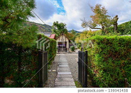 The gardern view of Nonomiya Shrine, Kyoto, Japan at autumn. A Shinto shrine in the Arashiyama district, close to its bamboo forest. Nature and travel concept.  139341438