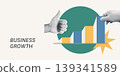 Trendy Halftone Collage of a halftone thumbs up hand beside a rising bar chart with star burst, symbolizing business growth and approval, ideal for corporate, finance, and success content. 139341589