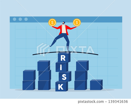 Balance or risk management,businessman tries to balance his capital in the stock market reduce the likelihood of mistakes investment damage vector 139341636