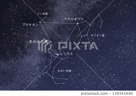 A realistic starry sky background illustrating the Winter Triangle. A realistic starry sky background illustrating the Winter Triangle. 139341640