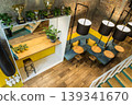 Modern Cafe Corner With Curved Banquette Seating and Warm Industrial Design Lighting 139341670
