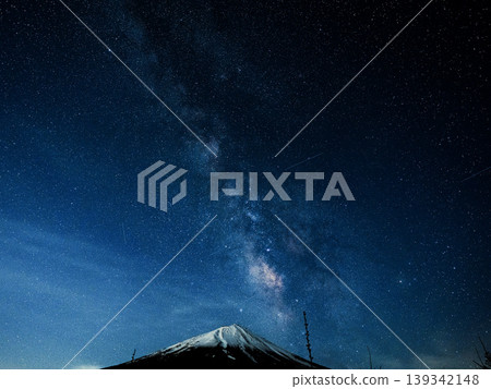 富士山上空展現出一幅奇幻而神秘的夜景，壯麗的銀河和繁星點點的夜空盡收眼底。 139342148