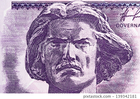 National fighter a closeup portrait from old Albanian money 139342181