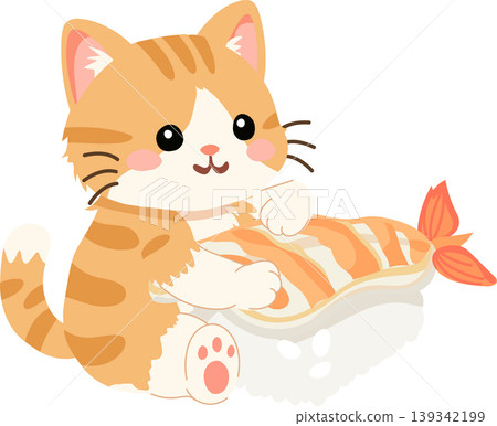 Orange Cat With Shrimp Sushi Cute Kawaii Cartoon Illustration Orange Cat With Shrimp Sushi Cute Kawaii Cartoon Illustration 139342199