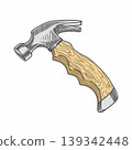 Colorful Hand Drawn Claw Hammer Illustration with Ergonomic Wooden Handle 139342448