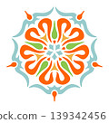 Symmetrical Mandala with Orange and Light Blue Patterns 139342456