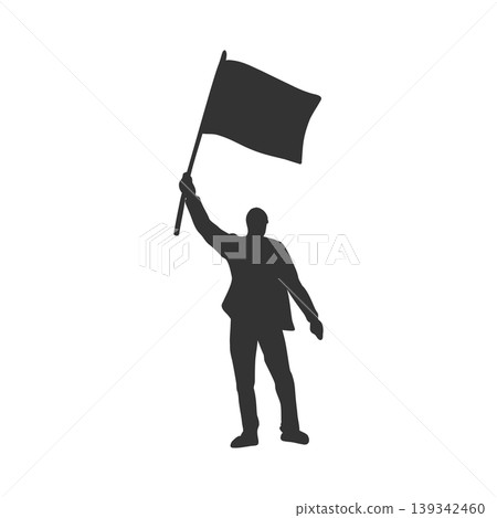 Victorious Leader with Raised Flag Silhouette Victorious Leader with Raised Flag Silhouette 139342460