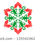 Festive Red and Green Christmas Foliage Snowflake 139342462