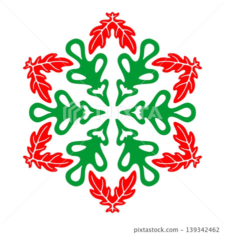 Festive Red and Green Christmas Foliage Snowflake Festive Red and Green Christmas Foliage Snowflake 139342462
