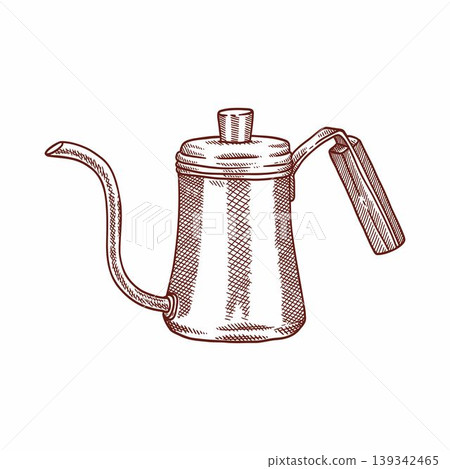 Vintage Hand Drawn Gooseneck Kettle Illustration Vintage Hand Drawn Gooseneck Kettle Illustration 139342465