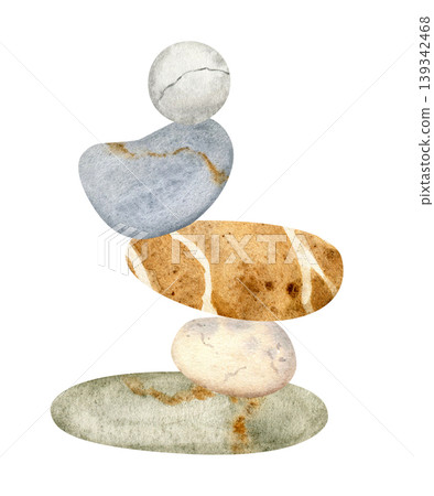Watercolor stacked stones, zen balance and calm Watercolor stacked stones, zen balance and calm 139342468